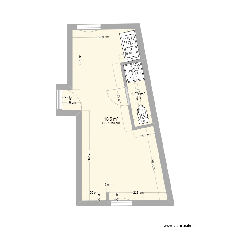 Desnouettes 15e. Plan de 2 pièces et 18 m2