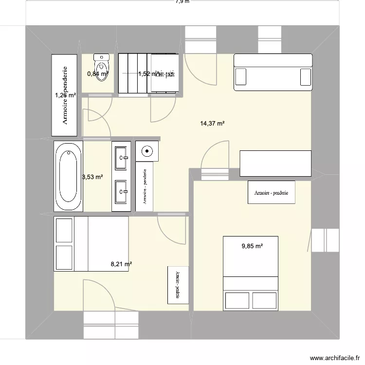 Plan RdC Planay. Plan de 7  et 40 m²