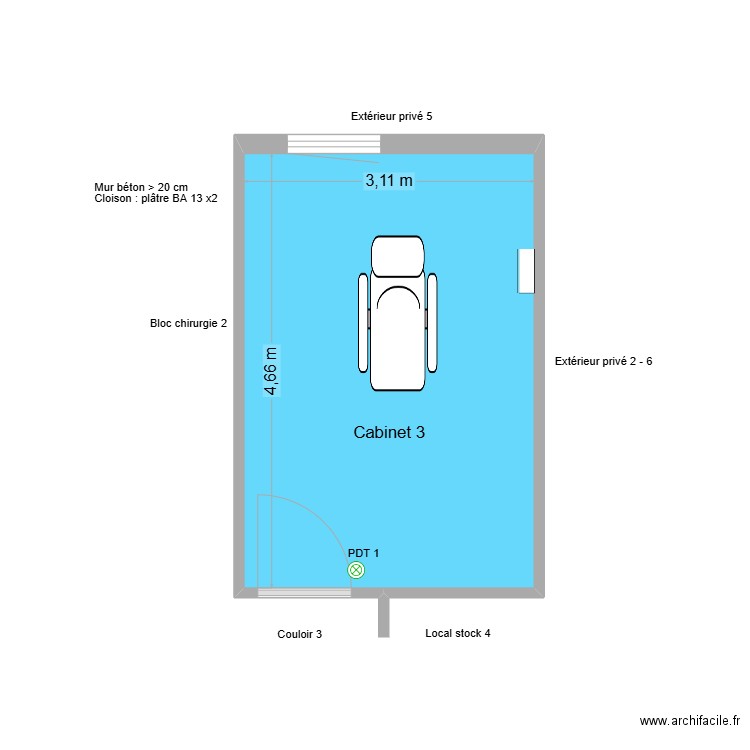31200 Cabinet 3 2025. Plan de 1 pièce et 15 m2