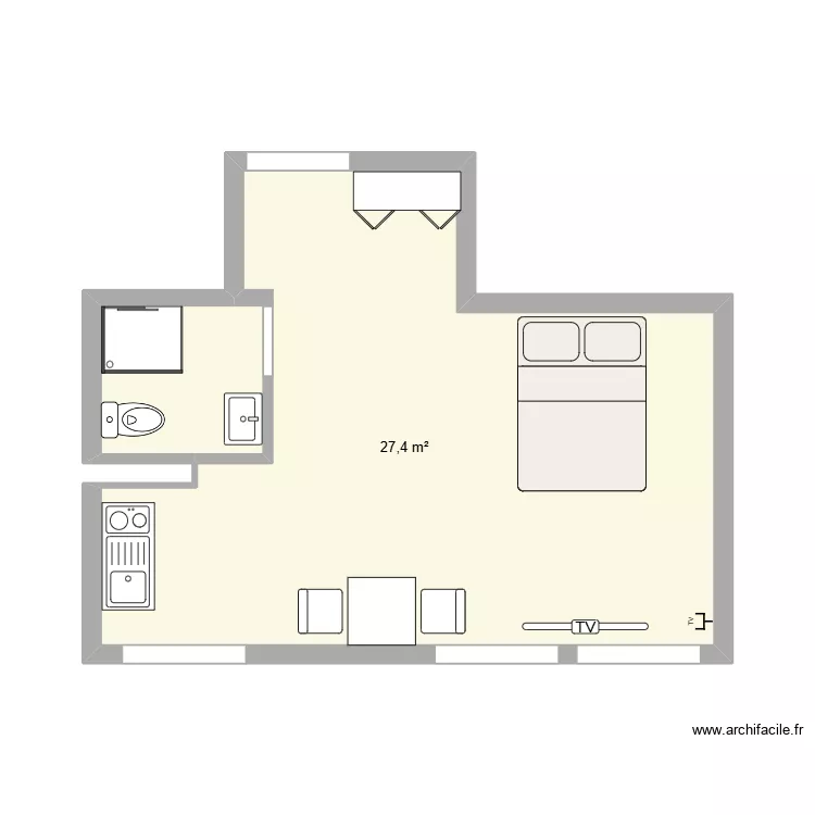 Clarens. Plan de 1 Pièce et 27 m²