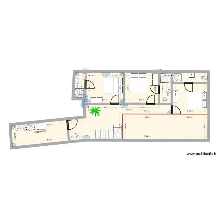 riad vide. Plan de 1 pièce et 93 m2