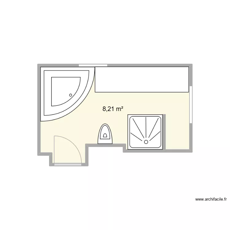 sdb. Plan de 1  et 8 m²