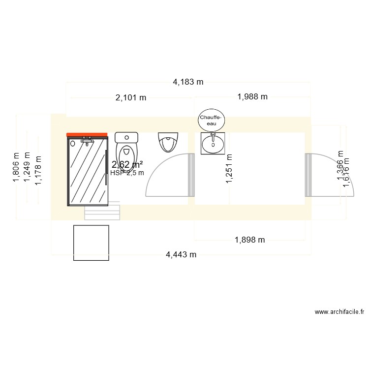 antibe. Plan de 1 pièce et 3 m2