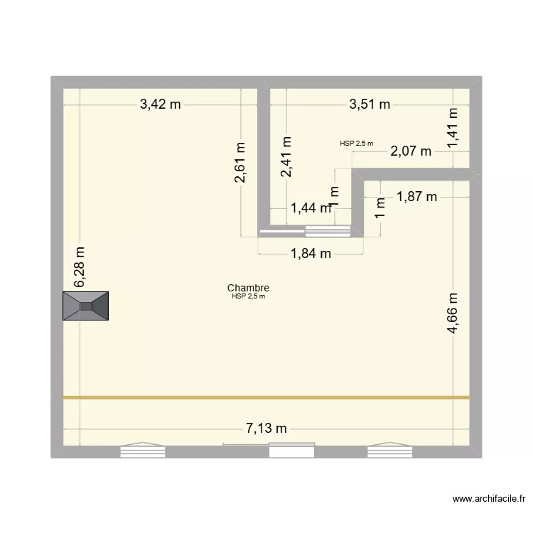 Chambre parent haut. Plan de 2  et 43 m²
