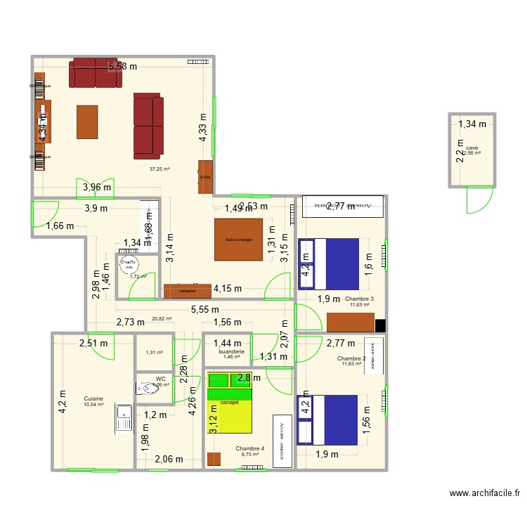 Genis T5. Plan de 11 pièces et 109 m2