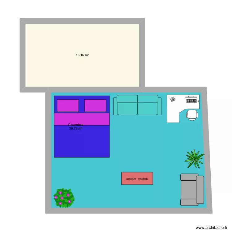 la maison. Plan de 2  et 56 m²