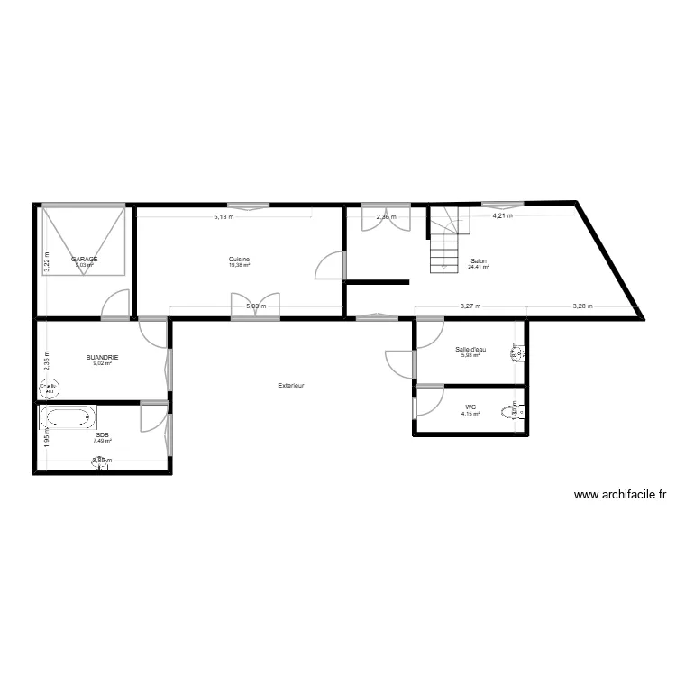 Plan pere R+1 EX. Plan de 7  et 79 m²