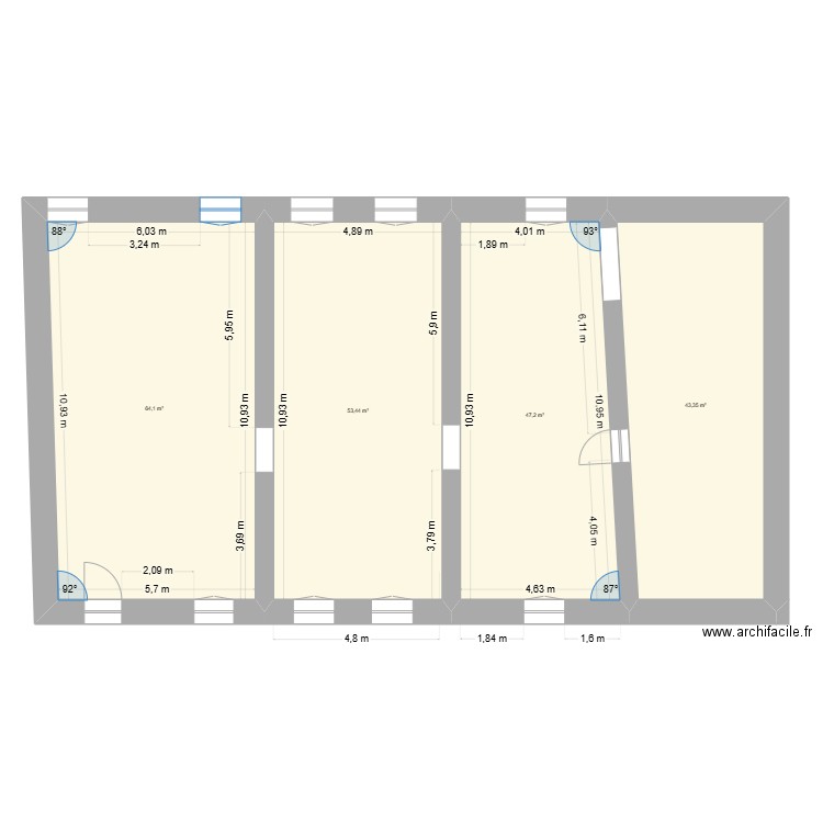 Bureaux administratif surface modifiée. Plan de 10 pièces et 204 m2