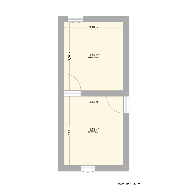 étage castagni. Plan de 2 pièces et 23 m2