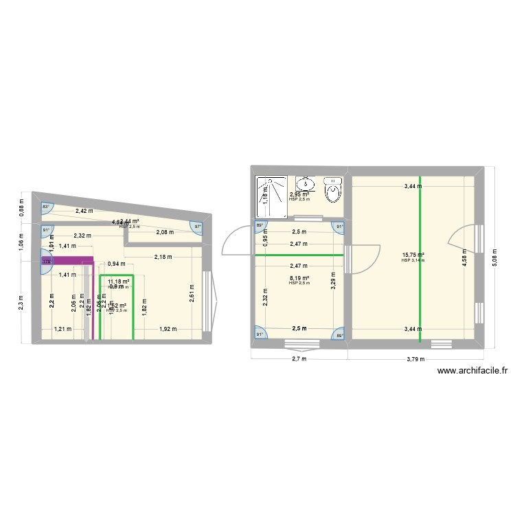 paroisse etage 2 pi&egrave;ces amenagement. Plan de 0 pièce et 0 m2