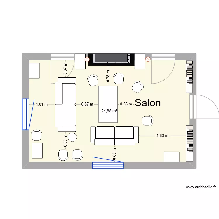 salon. Plan de 1  et 25 m²
