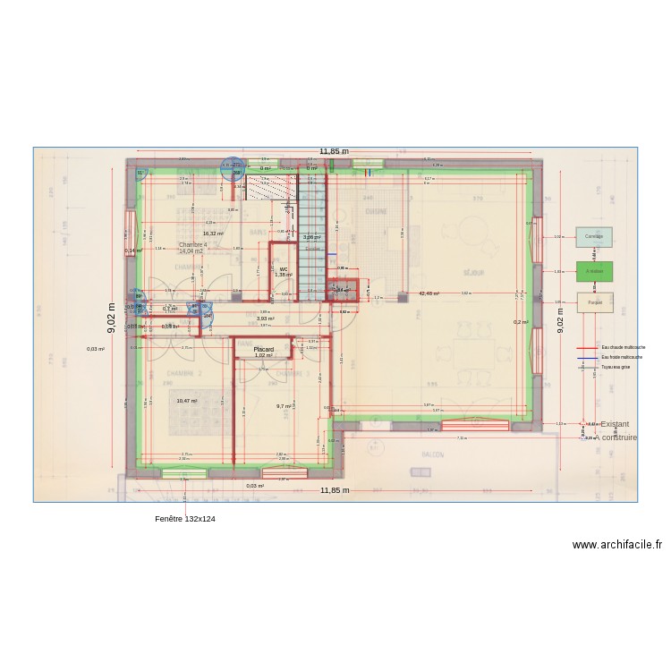 CUISINE. Plan de 19 pièces et 91 m2