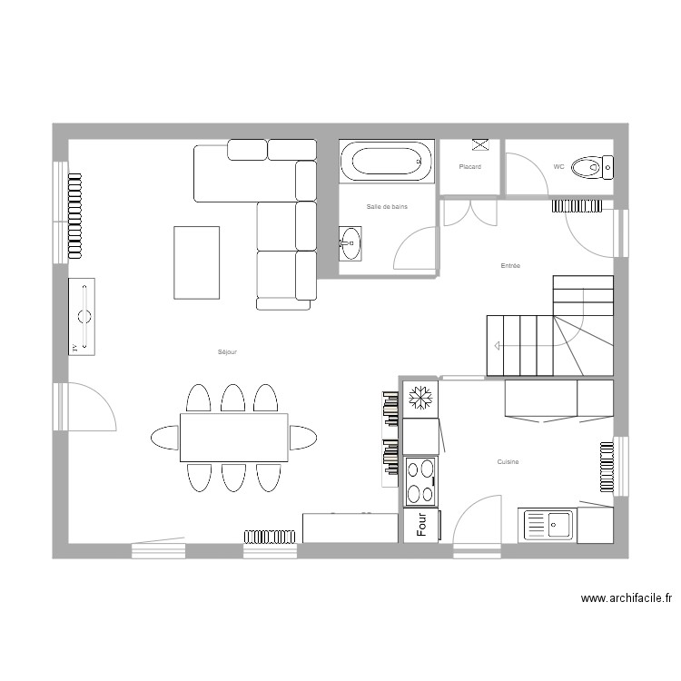 gauvin R0. Plan de 6 pièces et 59 m2