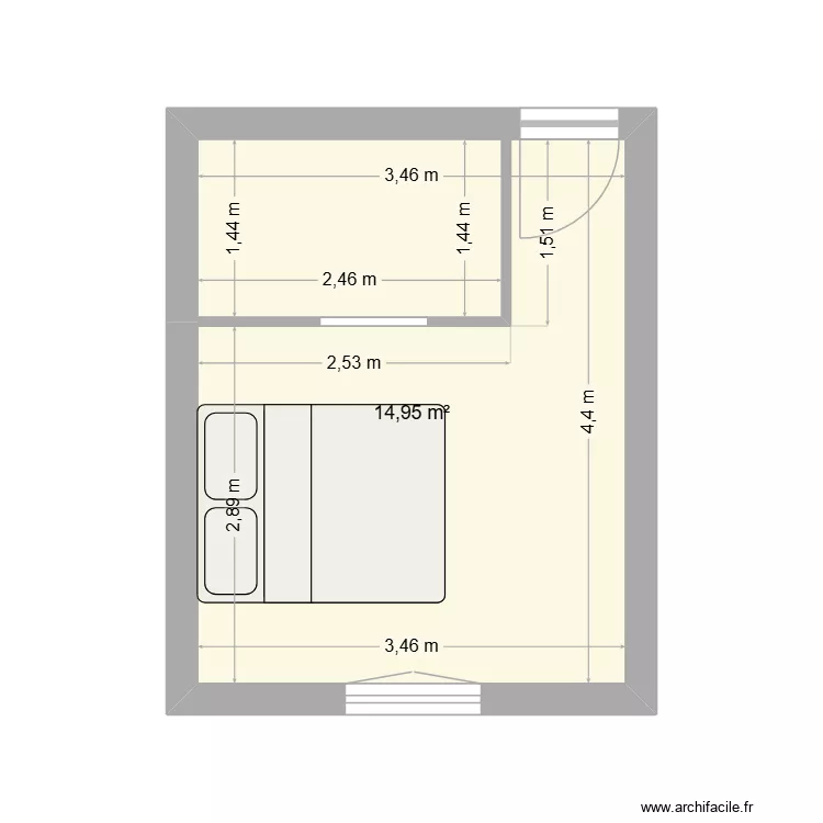 chambre. Plan de 1 Pièce et 15 m²