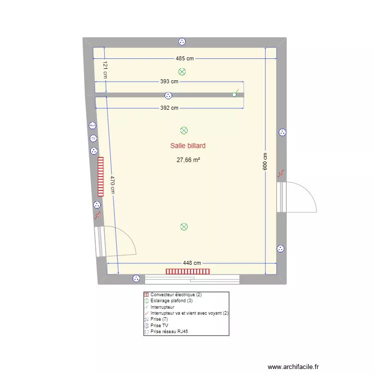 Salle billard. Plan de 