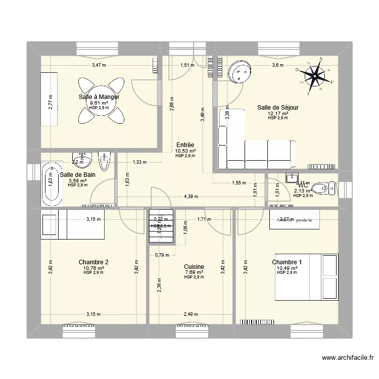 Plan pavillon Nov 2025. Plan de 9  et 68 m²