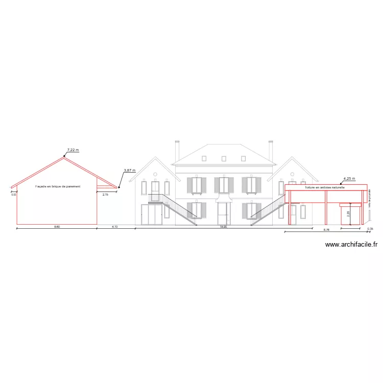 Fa&ccedil;ade sud  garage. Plan de 