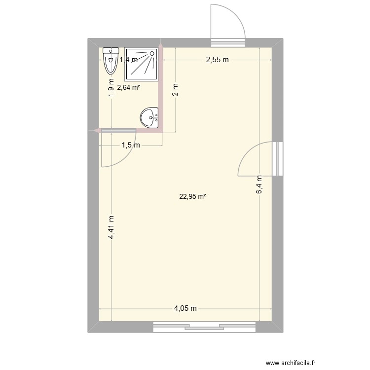 Francoise. Plan de 2 pièces et 26 m2