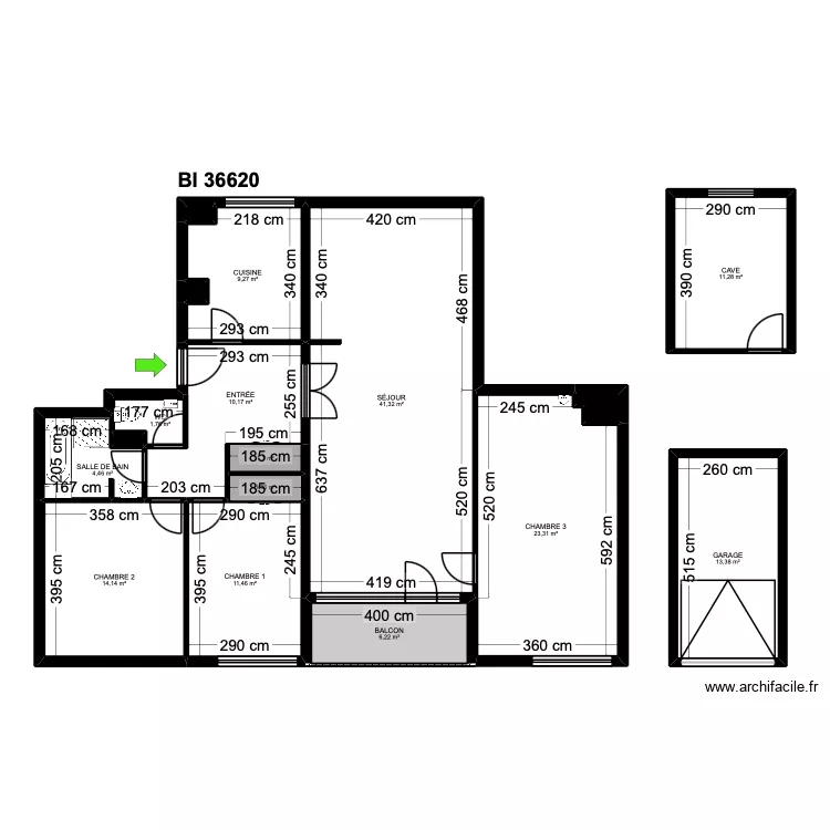 BI 36620. Plan de 17  et 150 m²