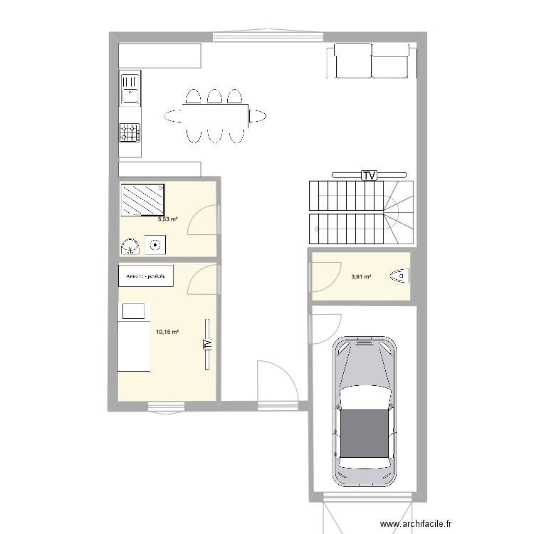 maison 1. Plan de 3 pièces et 19 m2