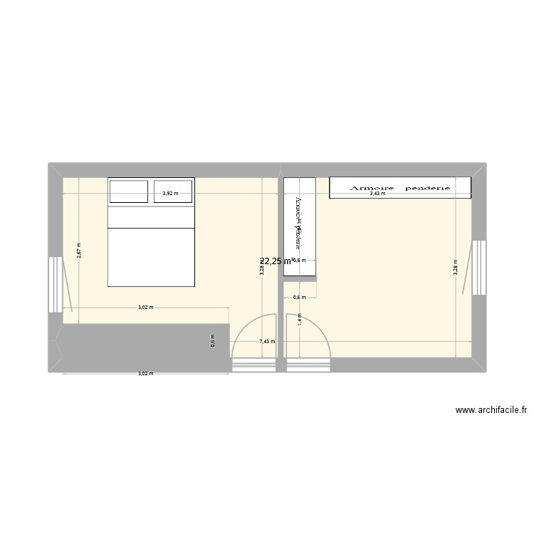 etage v2. Plan de 1 pièce et 22 m2