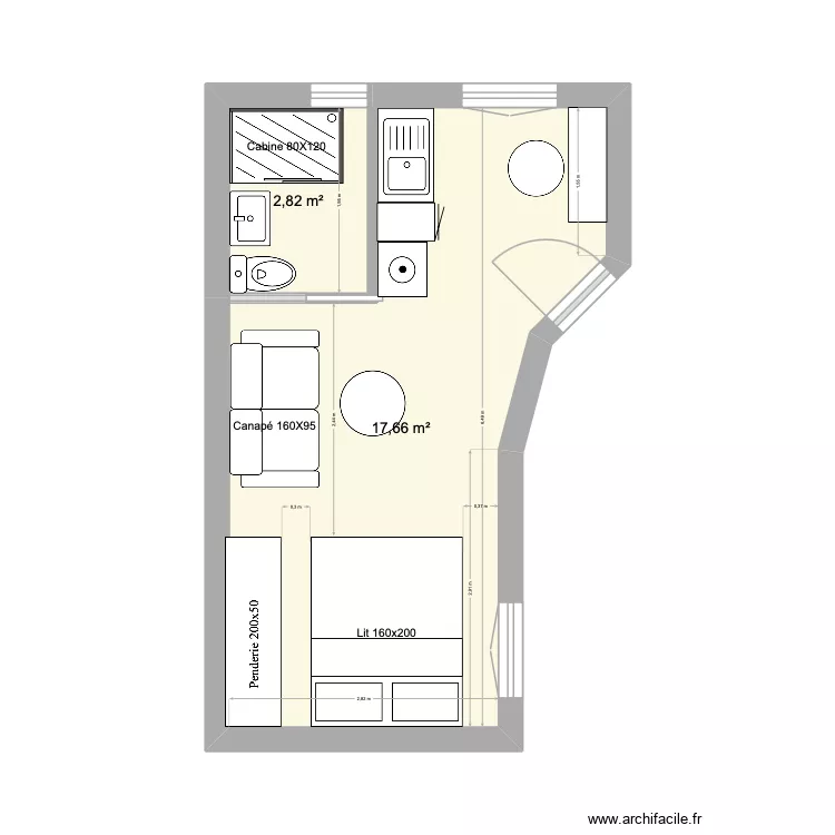 Diderot 3. Plan de 2  et 20 m²