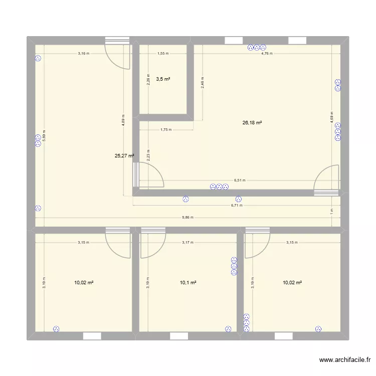 afafires. Plan de 6 pièces et 85 m²