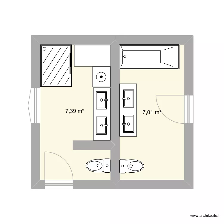 salle de bain. Plan de 2 et 14 m² salle de bain. Plan de 2 et 14 m²