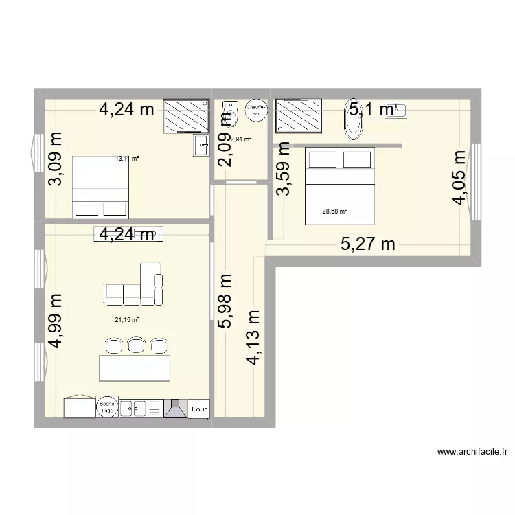 GARI 1. Plan de 4  et 66 m²