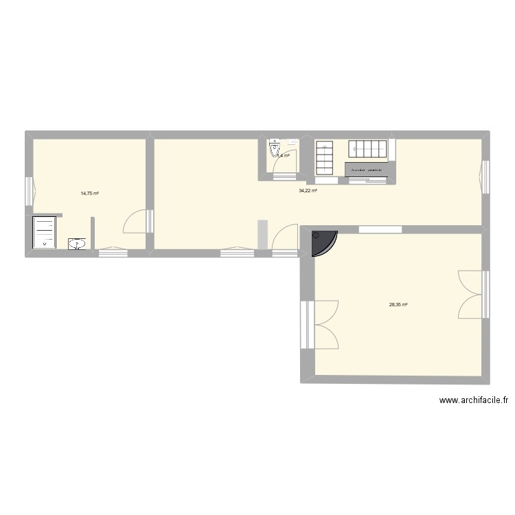 etage rdc 1. Plan de 4 pièces et 79 m2