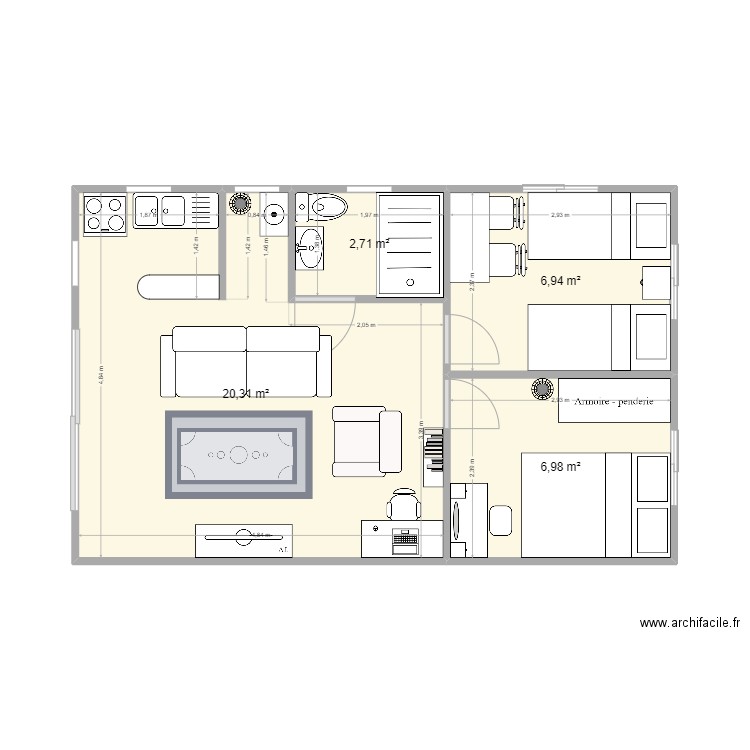 STYLE 8x5. Plan de 4 pièces et 37 m2