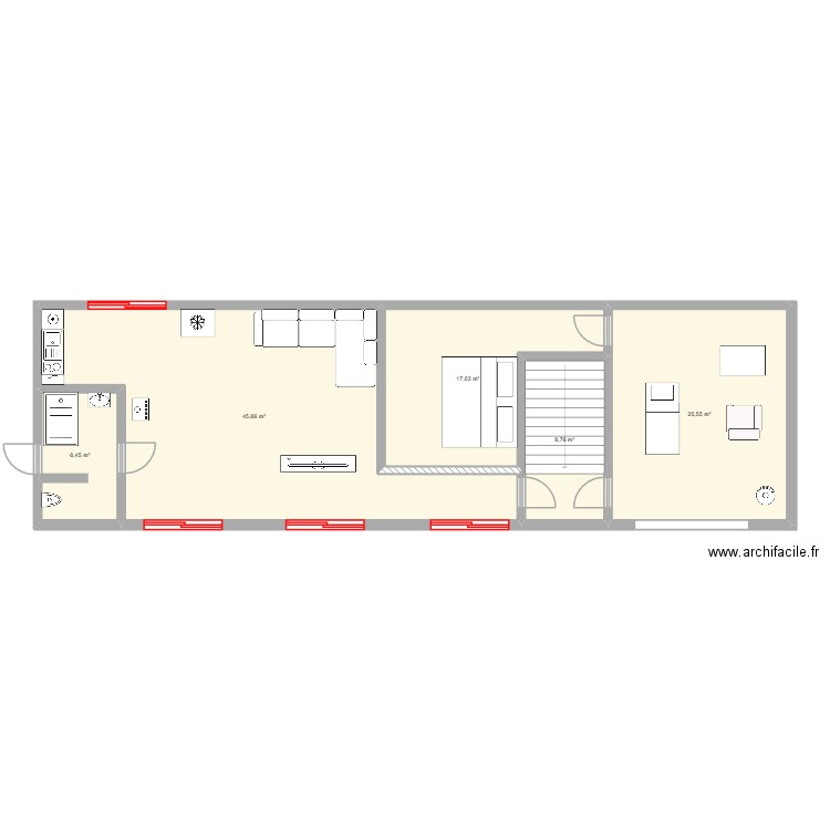 Mezzanine. Plan de 5 pièces et 103 m2