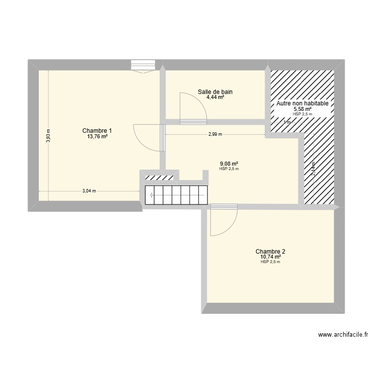 Maison Monte-la-Jolie étage. Plan de 6 pièces et 44 m2