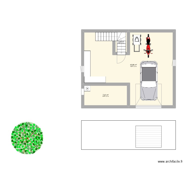 Garage. Plan de 3 pièces et 53 m2