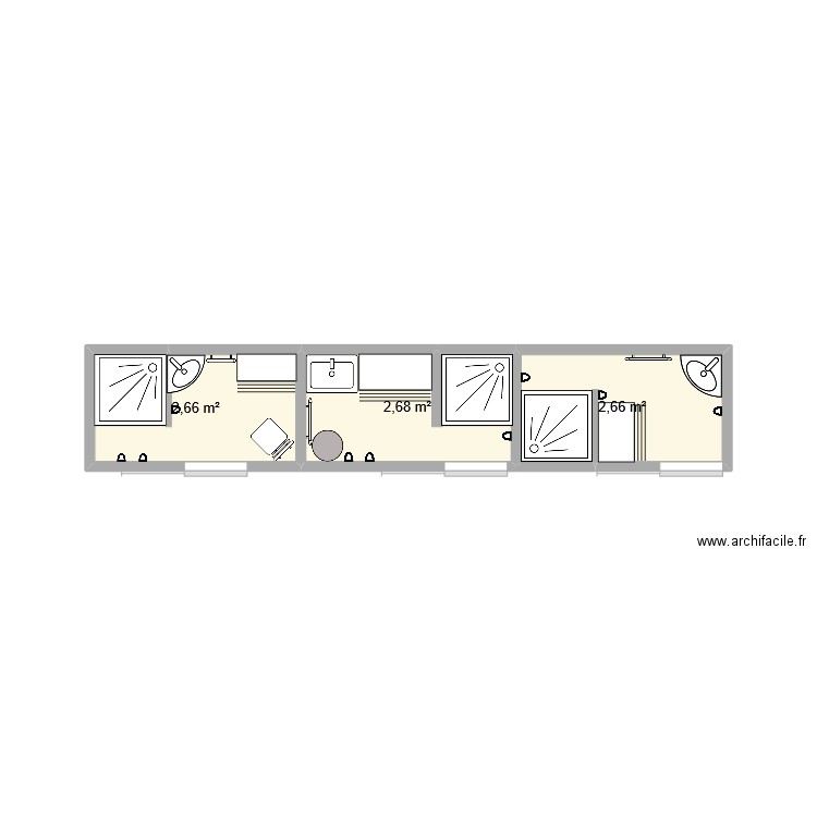 salle de bain Barjols. Plan de 3 pièces et 8 m2