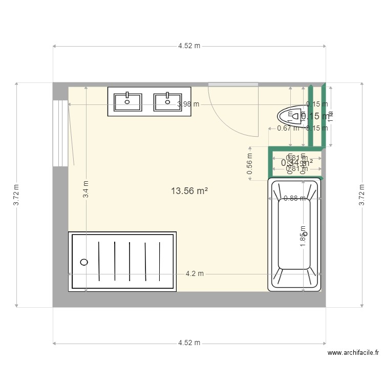 doudou. Plan de 3 pièces et 14 m2