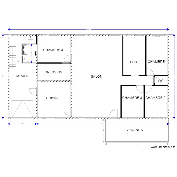 plan de masse avec SDB PARENTALE. Plan de 11 pièces et 170 m2
