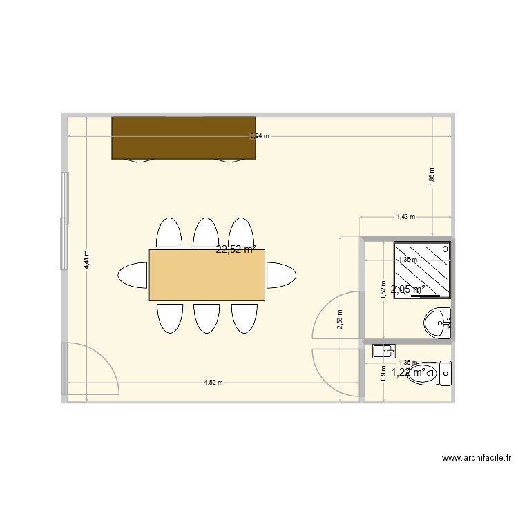 SALLE REPOS GRP. Plan de 3 pièces et 26 m2
