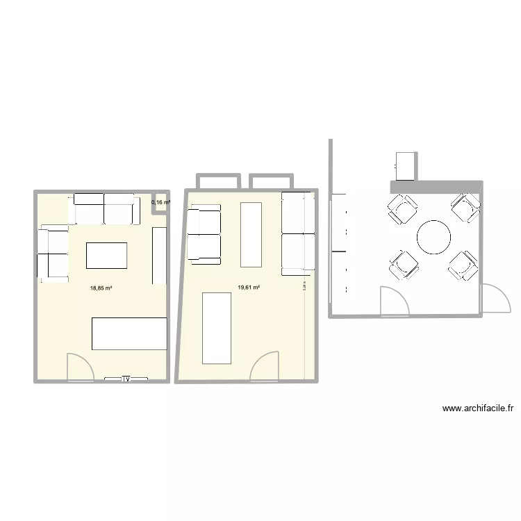 Bureau. Plan de 3 pièces et 39 m²