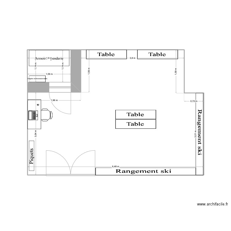 Local CST U16 / FIS. Plan de 2 pièces et 28 m2