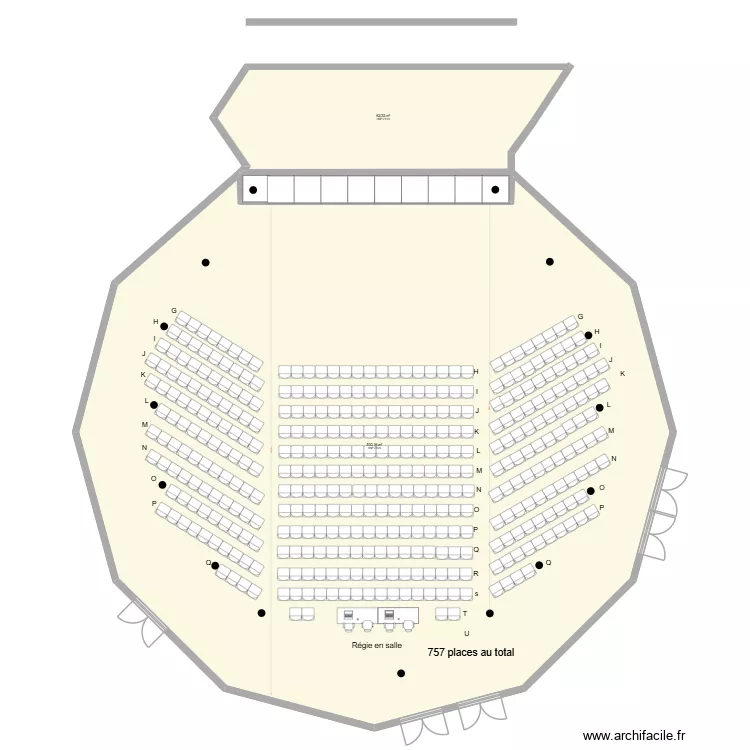 Grande salle concert sc&egrave;ne vide. Plan de 2 Pièces et 572 m²