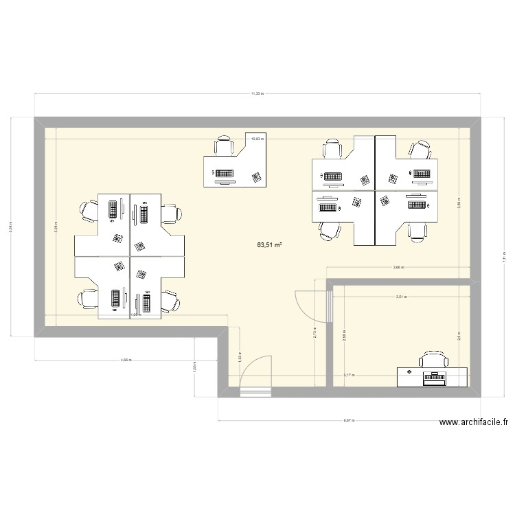 BUREAU 4EME. Plan de 1 pièce et 64 m2