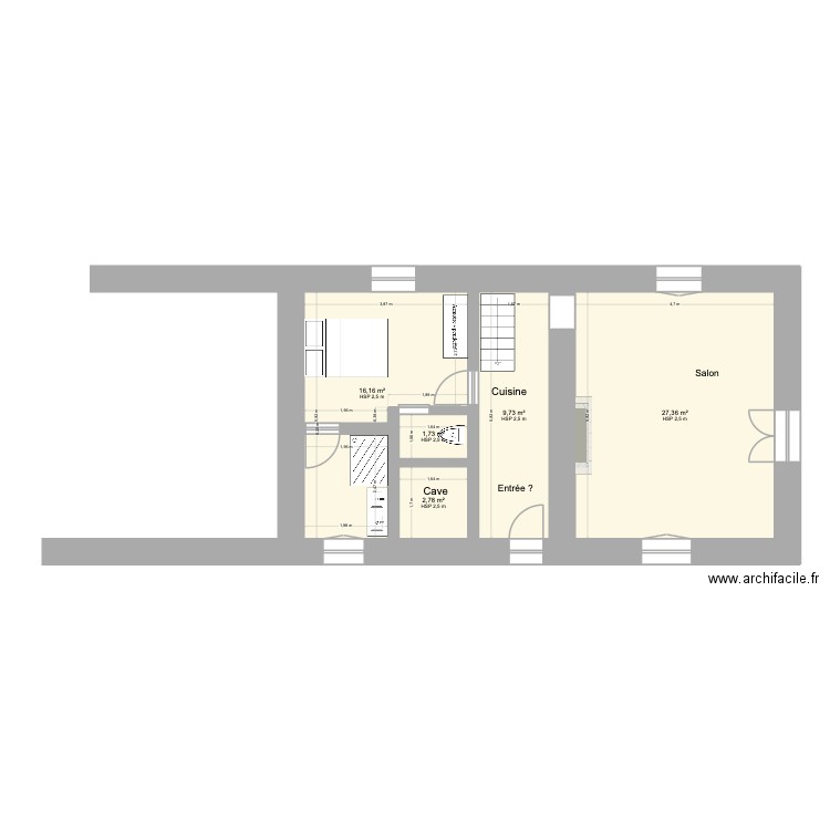 GM  RDC gauche salon appartement. Plan de 5 pièces et 58 m2