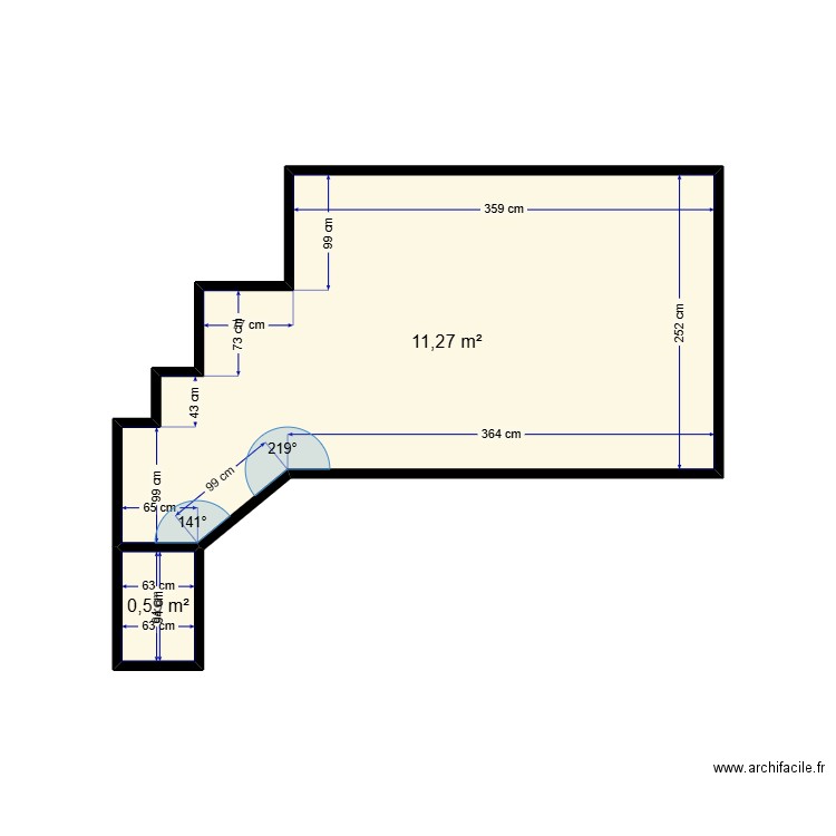 cuisine. Plan de 2 pièces et 12 m2