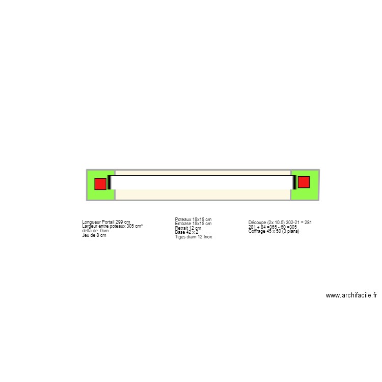 Portail. Plan de 3 pièces et 2 m2