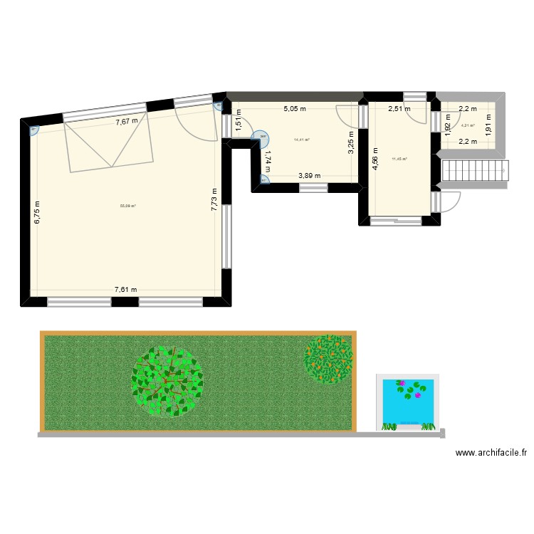 garage et buanderie. Plan de 4 pièces et 85 m2