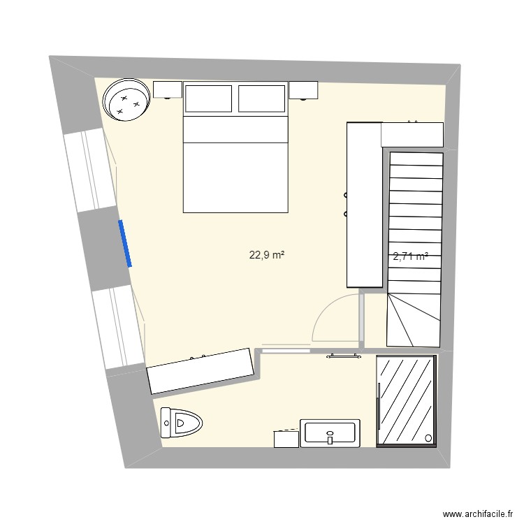 chambre imane V7. Plan de 2 pièces et 26 m2
