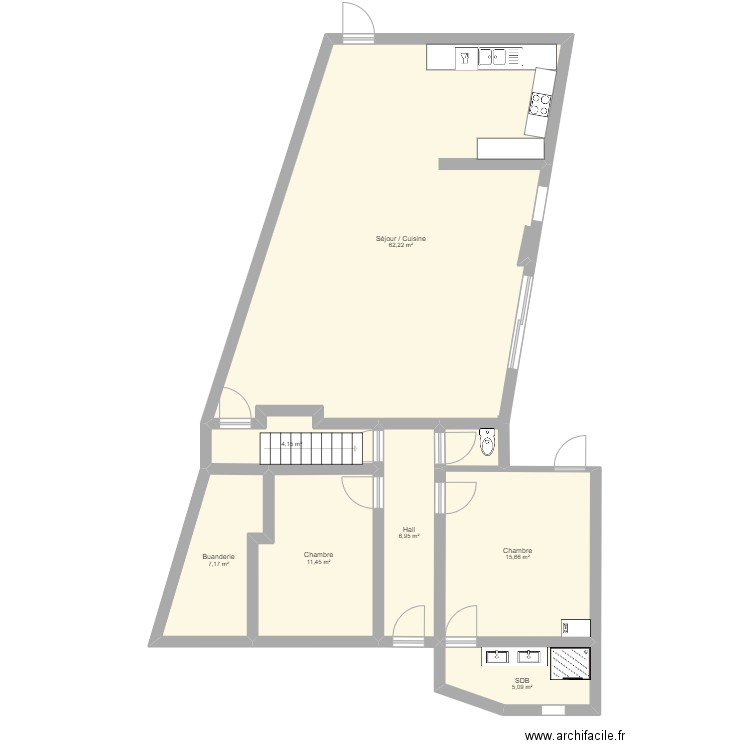 Chaussée de Jodoigne 25 RDC. Plan de 7 pièces et 113 m2