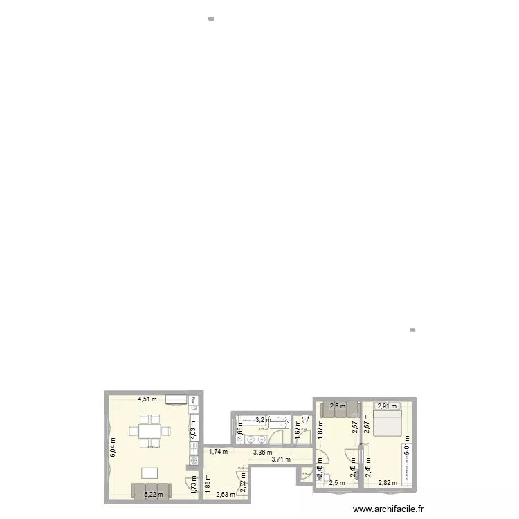 Plan Actuel Valentine. Plan de 6 Pièces et 78 m²
