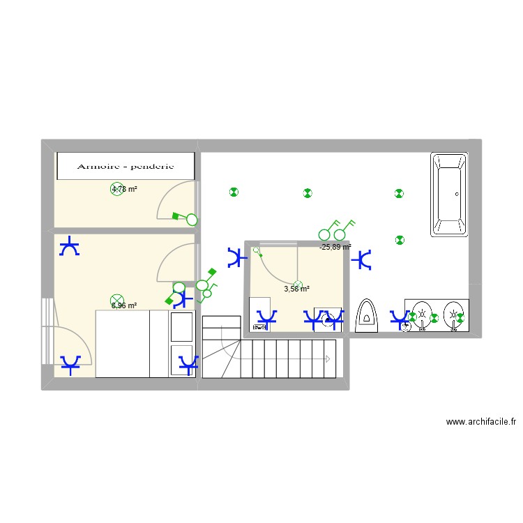 rez de chaussée derache sous-sol. Plan de 4 pièces et 37 m2